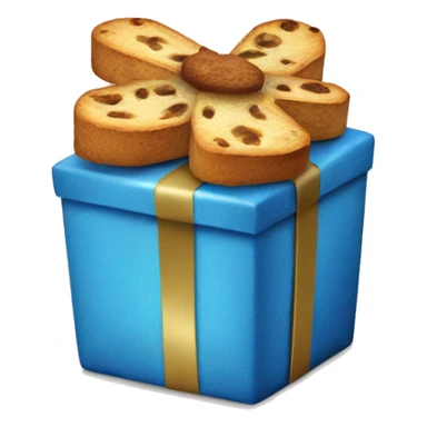 blue christmas present with a panettone sticker