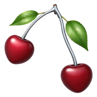 A pair of cherries emoji made of liquid silver chrome, smooth rounded shapes, glossy metallic surface, subtle sensual vibe, luxury sexy aesthetic, iOS emoji style, centered, clean white background sticker