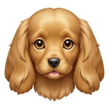 Cinematic Cute Gold Cocker Spaniel Portrait Emoji, Head tilted playfully and inquisitively, showcasing a silky, golden coat with a natural sheen, round, sparkling brown eyes filled with curiosity, Simplified yet irresistibly adorable features, highly detailed, glowing with a warm, friendly glow, high shine, affectionate and lively, stylized with a touch of whimsy, bright and endearing, soft glowing outline, capturing the essence of a mischievous yet loving pup, so playful it feels like it could bound out of the screen and into your arms! sticker