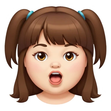 Chubby girl with long hair and bang long lashes and big mouth sticker