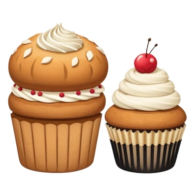 Minimalistic flat vector icon, iOS style, thin black contour on white background. Bread loaf and cupcake side by side. Clean, no text, no shadows
 sticker