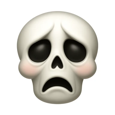 Make a sad skeleton face emoji exactly like the reference image, in iOS emoji style. Same expression, shape, and details, smooth and shiny. Add a slight blush to the cheeks. sticker