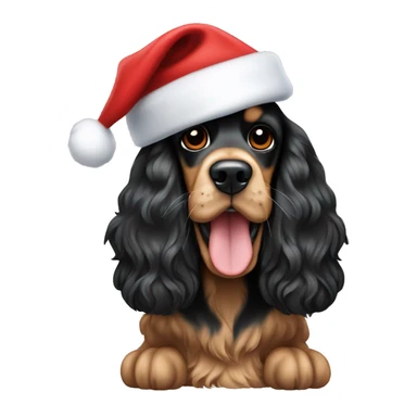 Black and Tan cocker spaniel with Santa hat sticker