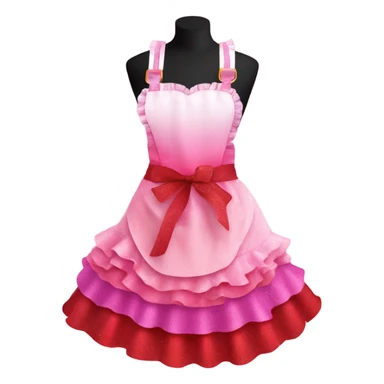 Pink ombre apron with multiple red hearts, ruffles, & glitter sticker