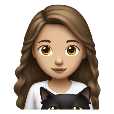Girl with long brown hair holding a black and white cat sticker