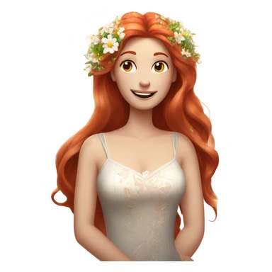 Long Red haired white woman with flowers in her hair surrounded by sparkles  sticker