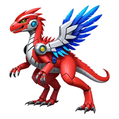 Furry feather-mane Cool Edgy Futuristic shiny colorful Digimon-Fakemon-Guilmon-Velociraptor-Mecha full body   sticker