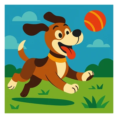 happy dog running after ball sticker