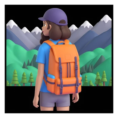 portrait of girl back packing mountains in background, close up pose sticker