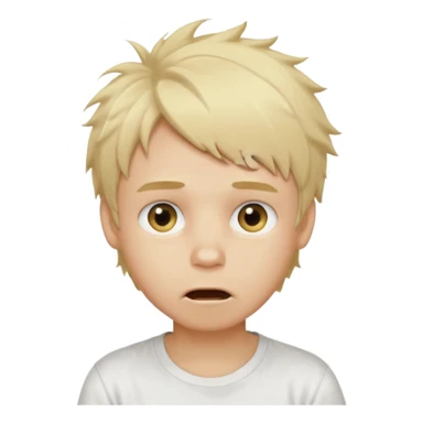 create boy blonde hair messy, light eyes, white t shirt, mouth slightly open to the left sticker