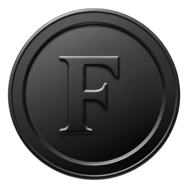 Emoji icon of a black coin with engraved letter F, minimalist style, isolated, no color sticker
