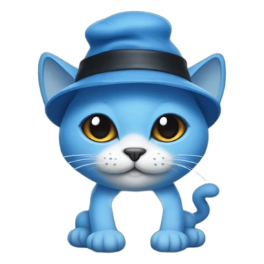 Realistic Blue cat Smurf with black eyes wearing white mushroom as hat sticker