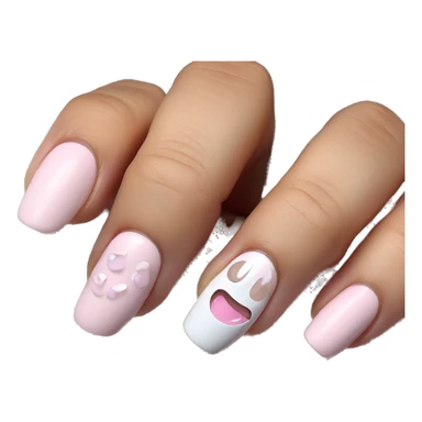 White nails with baby pink nail paint in ring fingers sticker