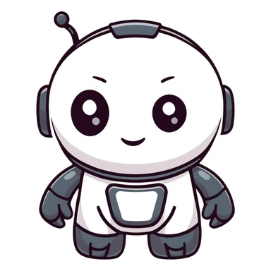 friendly modern face of a black robot with bright white led eyes, smiling, non-threatening sticker