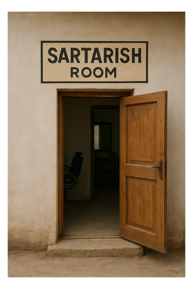 endi menga brohouse sartarish xonasini tashqaridan chizib ber eshigi ochiq bulsin faqat sticker