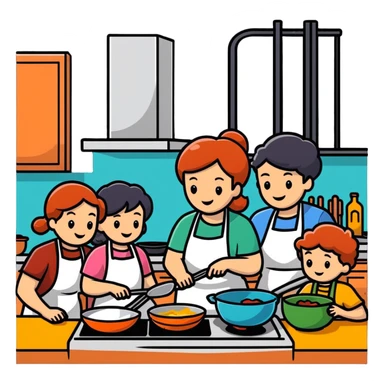 Family cooking together in the kitchen sticker