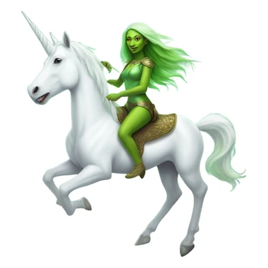 a green amazon alien woman on a white unicorn sticker