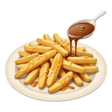 white cheese curds with gravy on fries in a white plate sticker