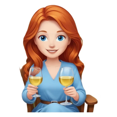Happy redhead with long hair and blue eyes holding white wine sitting in chair fire pit sticker