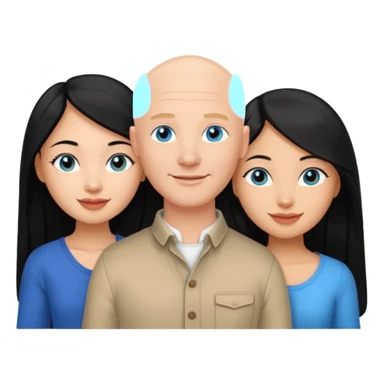 Bald white man blue eyes in love with Filipina woman 2 young Filipina girls long hair sticker