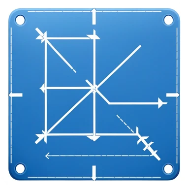 blue blueprint with white lines, corner X mark, and dotted path sticker
