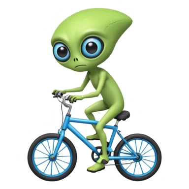 one-eyed alien riding a bicycle, large single eye, colorful skin, funny balance pose, cute sci-fi style, 3D cartoon, mobile game icon style, clean background, no text, no watermark
 sticker