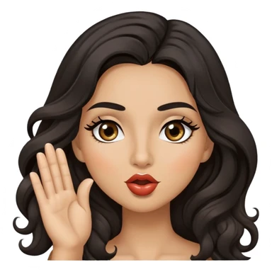 woman with olive skin, brown eyes and long lashes, and long black wavy hair blowing a kiss sticker