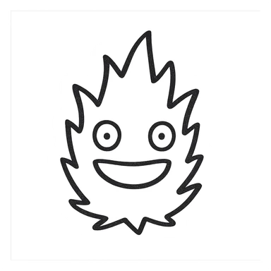 Simplify the design of Calcifer, make the face clear and expressive, use a transparent background, and ensure the flame shape is bold and recognizable even at small size, suitable for a Notion page emoji. sticker