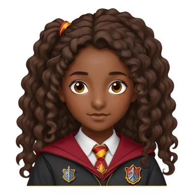 Alicia Spinnet in harry potter, wear hogwarts gryfindor uniform, long, dark, curly or wavy, ponytail hair, dark skin sticker