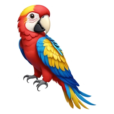 cinematic-macaw-realistic-full-body-standing-emoji,-vibrant-feathers-glowing-with-rich-reds,-blues,-and-yellows,-head-tilted-dramatically,-curved white-beak-gleaming,-piercing-dark-eyes-exuding-confidence,-simplified-yet-realistic-focused sticker