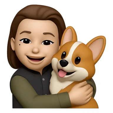 make her hugging a corgi dog, keep the same style sticker
