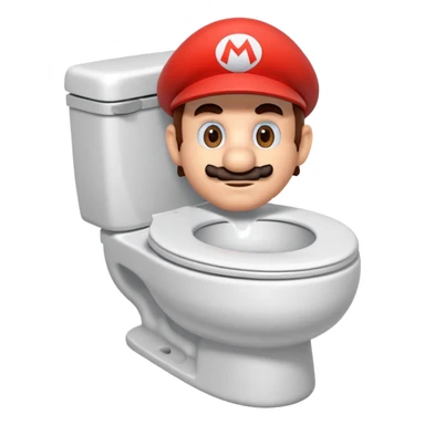 Mario's neck and head only sticking out of the middle of the bowl of a white toilet sticker