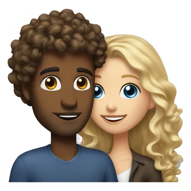 Blue eyed man with curly wavy brunette hair kissing pretty hazel eyed blonde woman sticker