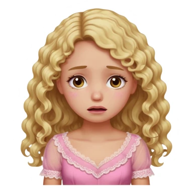 the girl is that criying with tears she has brown eyes and blond long hair curly pink dress  sticker