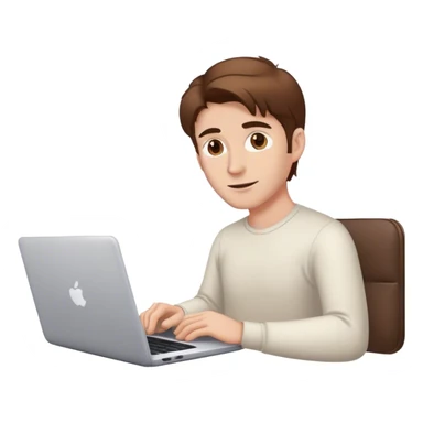 a white man with brown hair with a laptop and a cup of coffee sticker