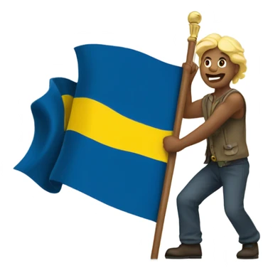 Sweden flag being raised by a man sticker