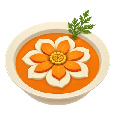 Soup with carrots in shape of orange flowers sticker