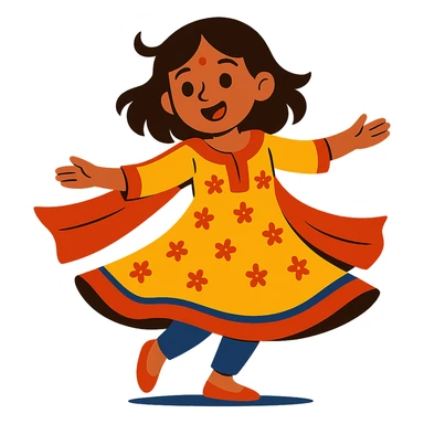 girl in a traditional kurta spinning, colorful and lively sticker