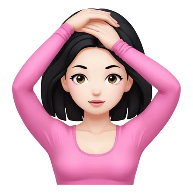 Yoga girl grabbing hair pink outfit white skin black hair sticker