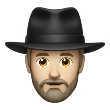 White skinned man with a small beard and black hat sticker