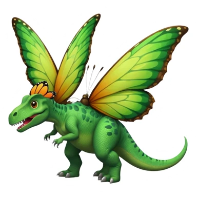 A dinosaur chewing on a huge butterfly sticker