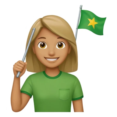 person with a green flag sticker