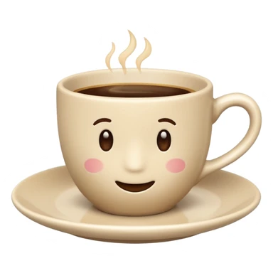 light beige coffee cup on saucer, classic shape, no decoration, emoji style sticker