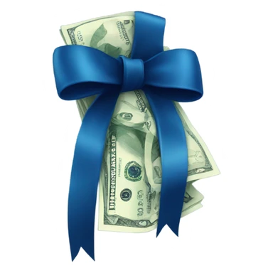 a bundle of money tied with a dark blue bow sticker