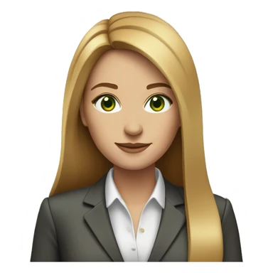 executive woman, long straight golden brown hair, green eyes, business suit sticker