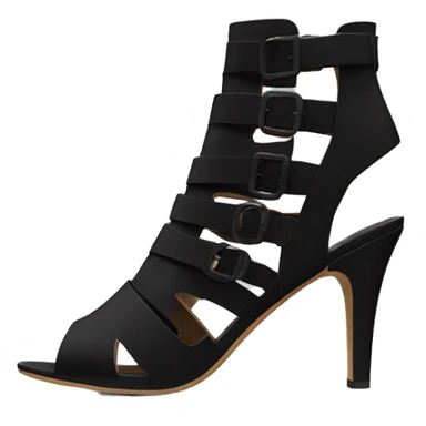 Realistic front facing pair of black peep toe strap cut out high heel bootie boots.  sticker