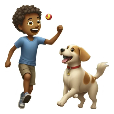 boy playing outside with dog sticker