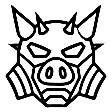 futuristic silver pig mask with sharp spikes, metallic shine, bold and angular design sticker