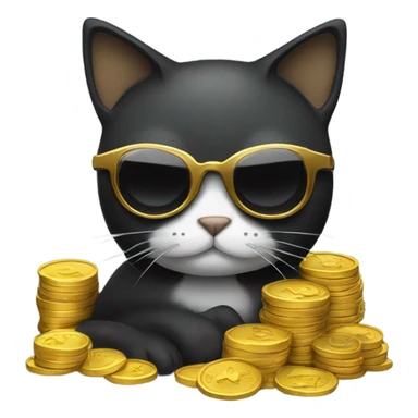 cat in brutal dark glasses with a bag of gold coins sticker