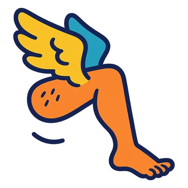 a flying leg with wings, cartoonish and fun sticker